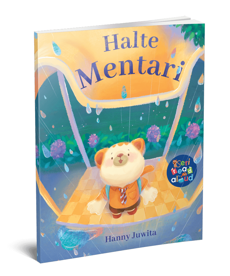 cover buku halte mentari picture book islami tentang berbagi untuk anak